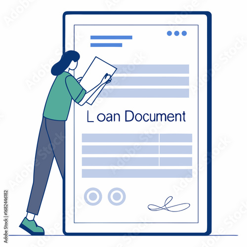 Person reviewing loan document paper