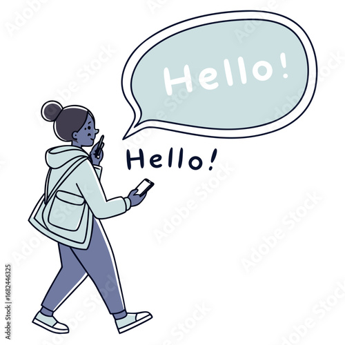 Person with phone sending message chat bubble