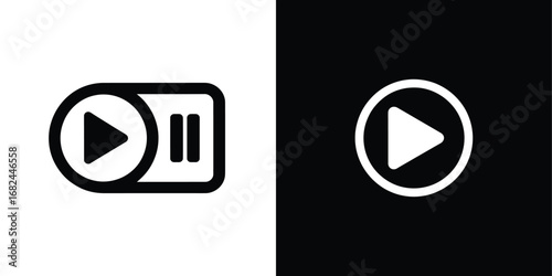 Play and Pause Icons in Black and White Media Control Symbols for Interface Design