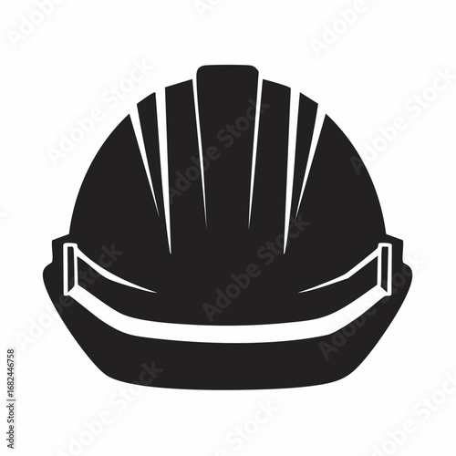 A hard hat silhouette in black. Represents protection, safety and construction