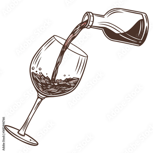 Pouring red wine into a glass bottle liquid