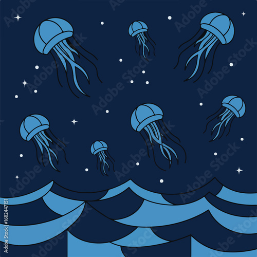 seamless pattern with jellyfish