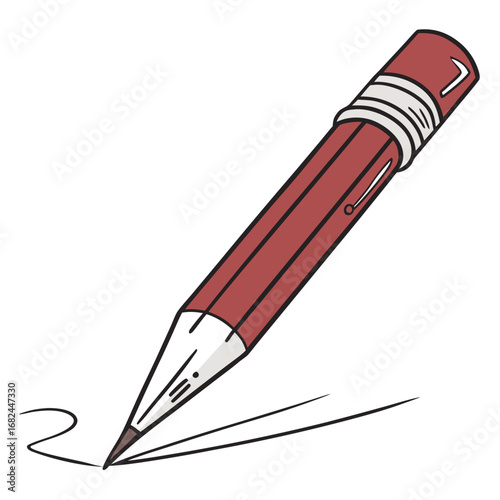 Red pencil drawing on white writing graphite