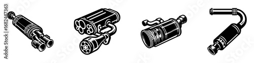 Modern Minimalist Exhaust Silencer Pipe Icon, Flat Silhouette of a Noise Reduction Component Vector for Automotive Illustration Design