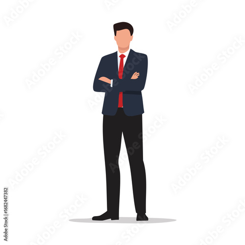 Confident Businessman, Arms Crossed, Flat Design