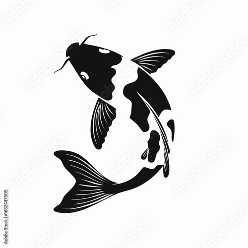 Elegant Koi Fish Illustration in Black and White