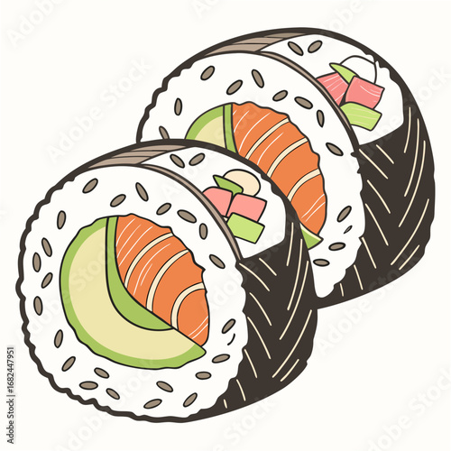 Salmon avocado sushi rolls rice nori