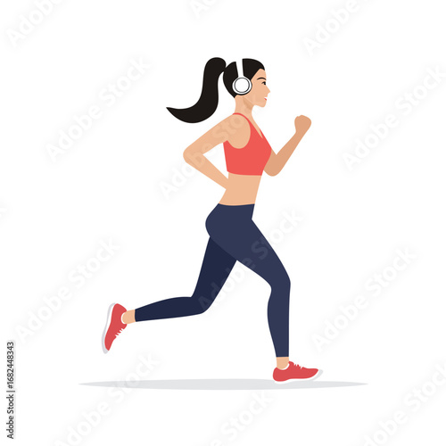 Happy Woman Jogging Fitness Music Headphones