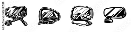 Modern Minimalist Rearview Mirror Icon, Flat Silhouette of a Car Accessory Vector for Automotive Illustration Design