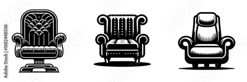 Modern Minimalist Sofa Chairs Icon, Flat Silhouette of Comfortable Seating Furniture Vector for Interior Illustration Design