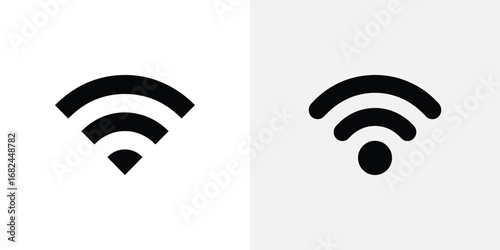 Two Black Wifi Signal Icons on White and Gray Split Background