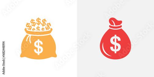 Two Cartoon Money Bags One Gold, One Red, Both Displaying the Dollar Sign Symbol