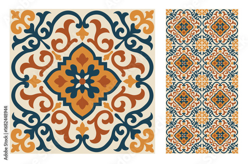 vintage tiles patterns antique seamless design in Vector illustration