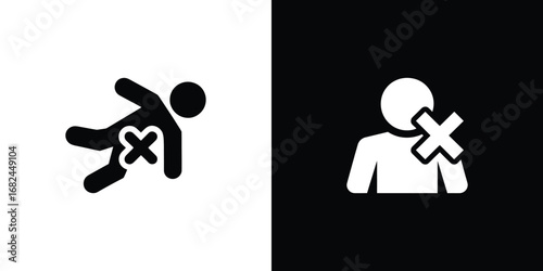 Two Illustrations of a Person with a Large X on a White and Black Background