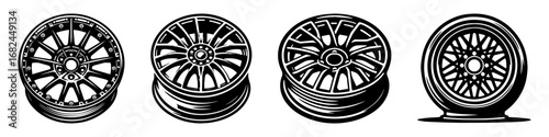 Modern Minimalist Car Rims Icon, Flat Silhouette of an Automotive Wheel Component Vector for Vehicle Illustration Design