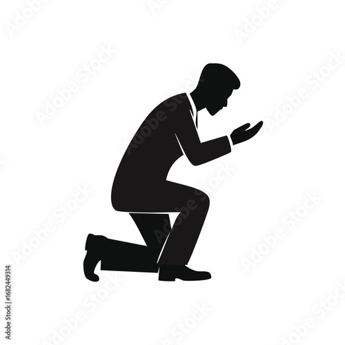 Businessman Kneeling Humble Supplication Silhouette