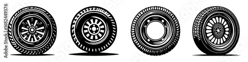 Modern Minimalist Spare Tire Icon, Flat Silhouette of an Automotive Wheel Component Vector for Vehicle Illustration Design