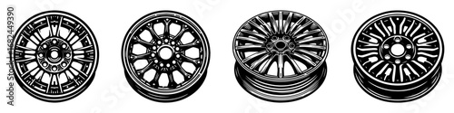Modern Minimalist Wheel Rims Icon, Flat Silhouette of an Automotive Wheel Component Vector for Vehicle Illustration Design