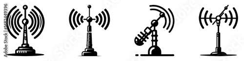 Modern Minimalist Antenna Icon, Flat Silhouette of a Communication Device Vector for Technology Illustration Design