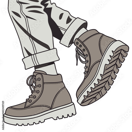 Tan hiking boots with grey pants tan boots laced boots