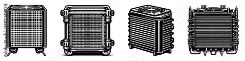 Modern Minimalist AC Condenser Icon, Flat Silhouette of an Automotive Air Conditioning Component Vector for Vehicle Illustration Design