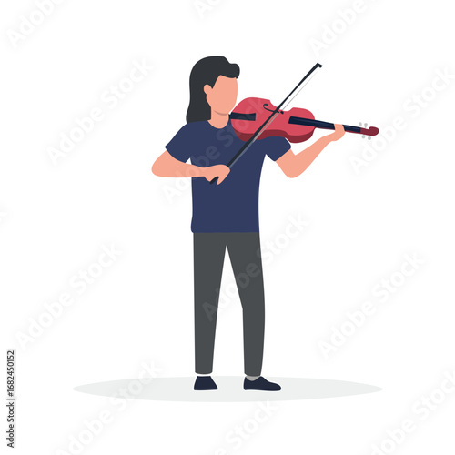 Young Woman Playing Violin, Flat Illustration