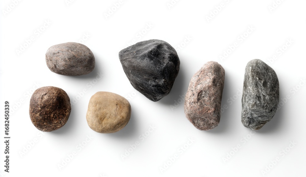 Fototapeta premium Small Stones Collection on White Background