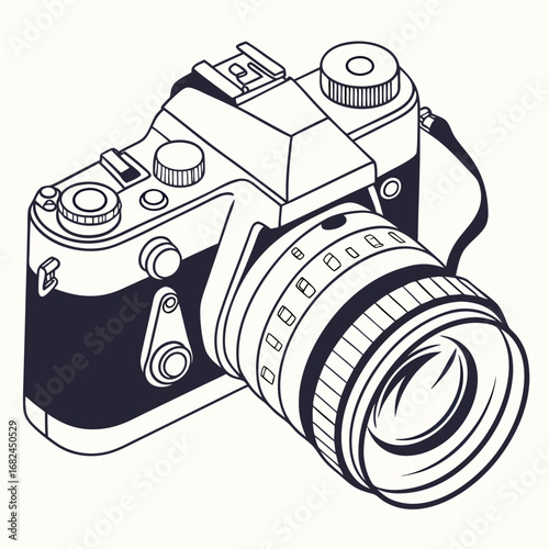 Vintage camera with lens and strap photography