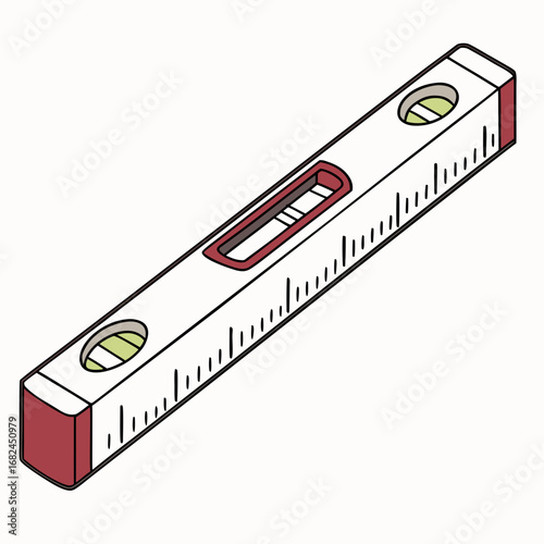 White and red spirit level with markings measuring tool
