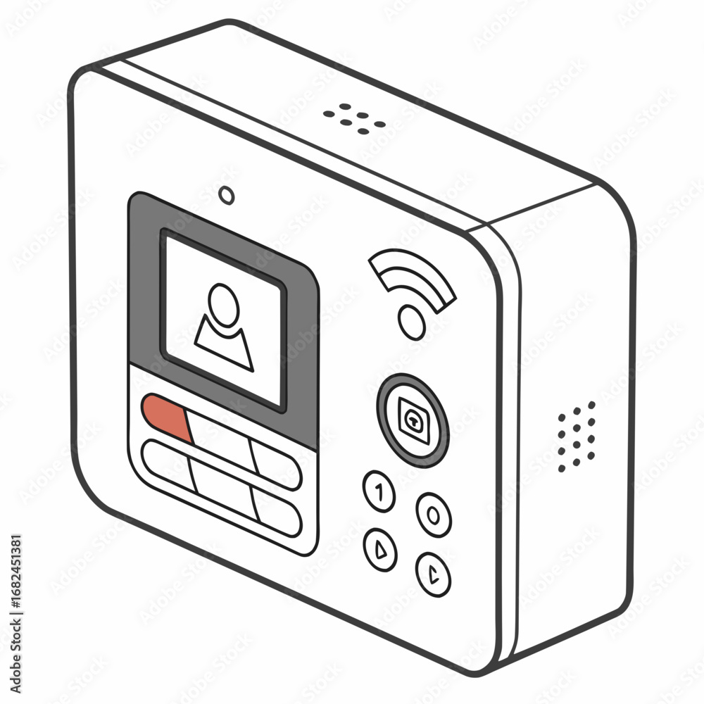 White smart home device with screen and buttons technology White smart home device with screen and buttons technology