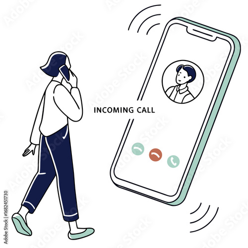 Woman receiving phone call on white background incoming