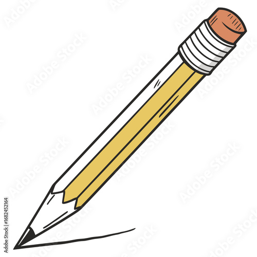 Yellow pencil drawing line with eraser writing sketching