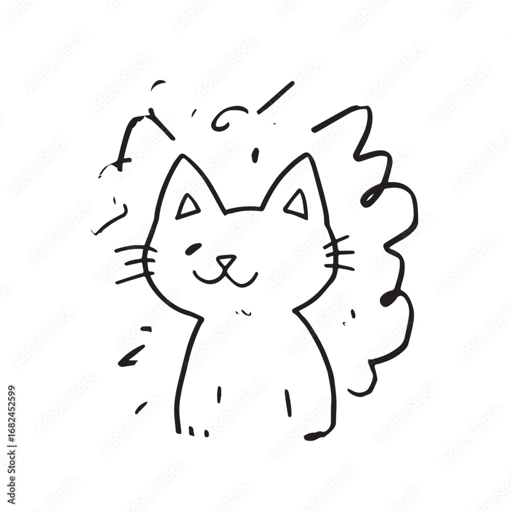 Obraz premium Cat Doodle Black and White Illustration Vector Image Cute Kitten Sketch Line Art Drawing Silhouette