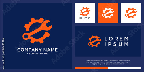 Auto specialist logo design with wrench and gear