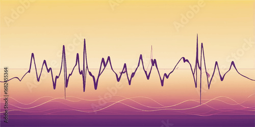 Vector illustration of a vibrant abstract background with a pulsing cardiogram line over a warm sunset