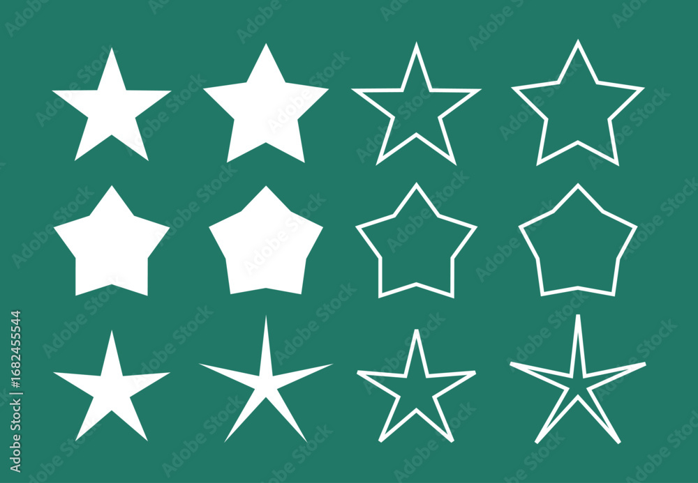 Obraz premium Collection of star shapes in different styles on a teal background.