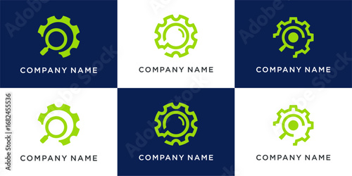 Search gear logo design set with magnifying glass
