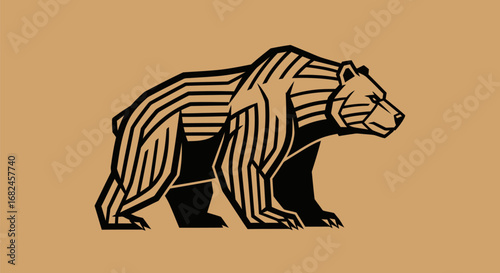 Stylized Bear Illustration with Geometric Lines.