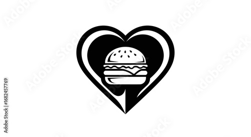 Heart Shaped Burger Logo Design Concept for Fast Food Restaurants.