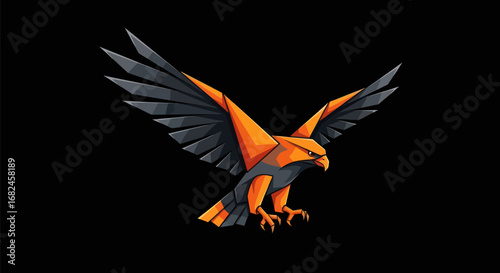 Majestic Geometric Eagle in Flight with Spread Wings.
