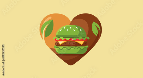 Green Burger with Cheese and Tomato in a Heart Shape.