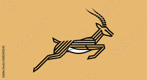Stylized Springbok Antelope Leaping in Geometric Design.