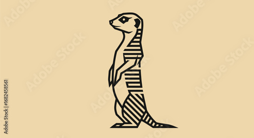 Stylized Meerkat Standing Alertly with Striped Pattern.