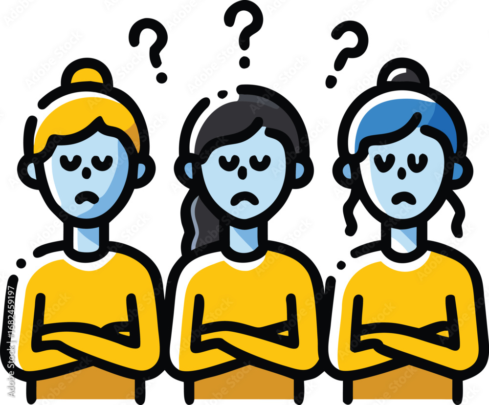 Naklejka premium Vector art of three women are confused and have questions