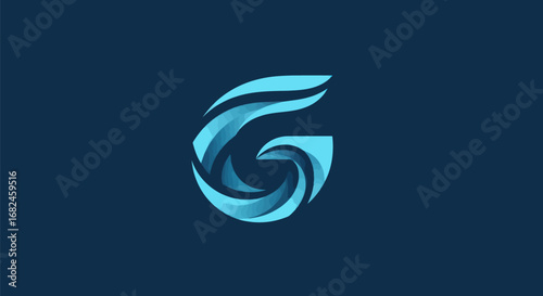 Abstract letter G logo design with flowing blue and cyan gradient shapes.