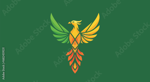 Majestic Phoenix Bird with Vibrant Gradient Feathers.