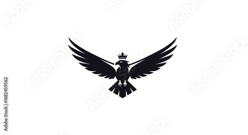 Majestic Black Eagle with Crown Spreading Wings in Flight.