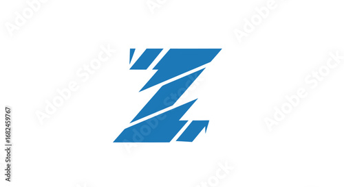 Abstract Blue Letter Z Logo Design with Shattered Geometric Shapes.
