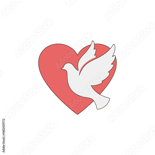 Elegant Symbol of Love and Peace Featuring a Dove Silhouetted Against a Heart Shape, Ideal for Greeting Cards, Wedding Invitations, or Social Awareness Campaigns