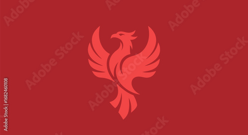 Majestic Phoenix Bird Rising with Wings Spread in Red Tones.